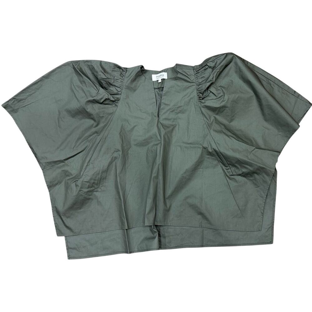 Psophía Vázquez de Castro Poplin Cropped Tunic Top Olive Green Small - Picture 2 of 6